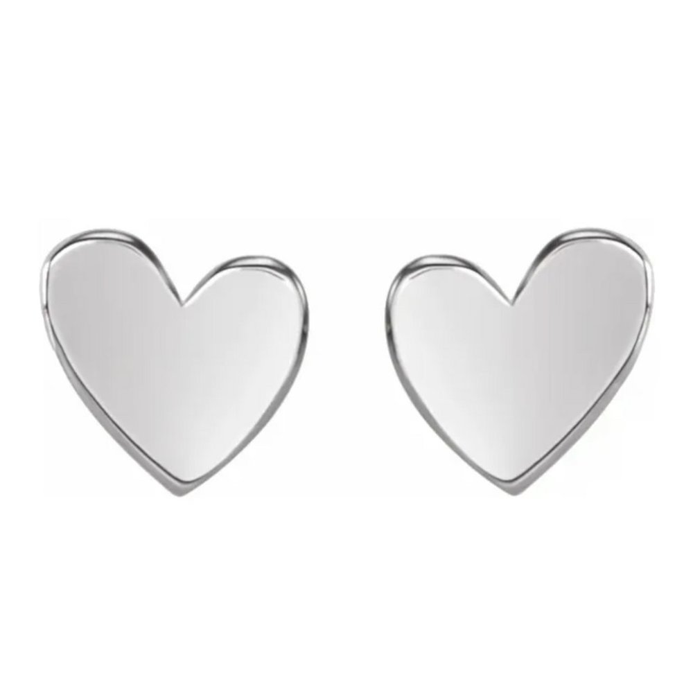🩶 14k White 6 mm Asymmetrical Heart Earrings